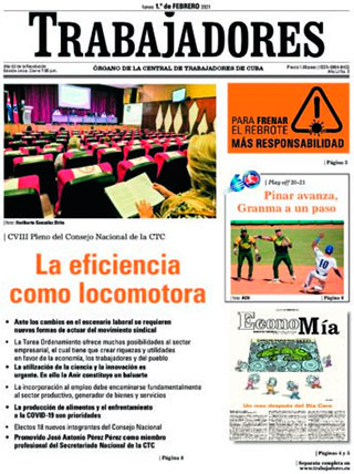 Periódico Trabajadores. Edición Impresa. Lunes 1 de febrero de 2021