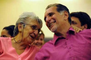 René González junto a su madre Irma Sehwerert, durante el encuentro con los delegados de la VI Asamblea del CLAI. Foto: AIN