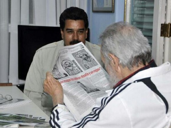 El líder cubano, Fidel Castro, analizó la actualidad mundial junto al presidente Maduro. Foto: Estudios Revolución