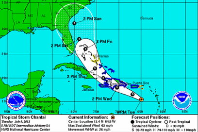Tormenta tropical Chantal se acerca a República Dominicana