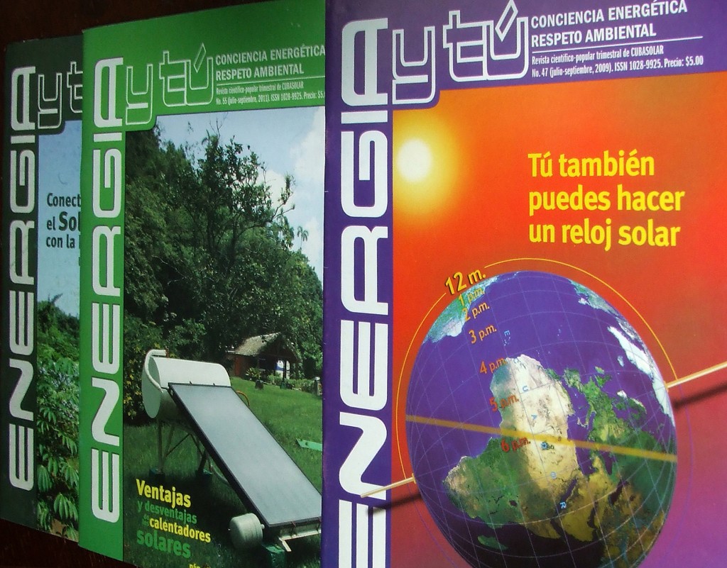 Publicada trimestralmente por la editorial Cubasolar, Energía y tú es una revista científicapopular, que tiene el propósito de brindar conocimientos sobre el desarrollo sostenible y el uso de las fuentes renovables de energía. Está dirigida a toda la población, y de sus 12 mil ejemplares, se distribuyen de manera gratuita 9 mil. El resto puede adquirirse en los estanquillos a un precio de cinco pesos