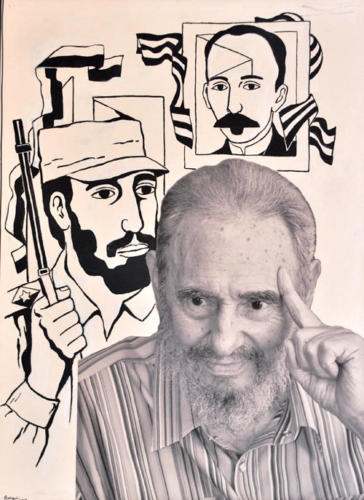 Adigio Benítez y Alex Castro: Sin título. 95 x 70 cm. Técnica mixta, impresión digital sobre tela.