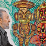 Thelvia Marín y Alex Castro: Dioses taínos. 93 x 68 cm. Acrílico, impresión digital sobre tela.