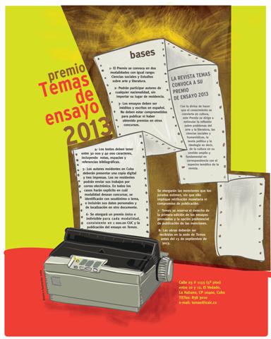 Cartel de Convocatoria al Premio de Ensayo 2013 de la Revista Temas