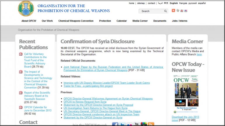 confirmación de la entrega de detalles de arsenal químico sirio