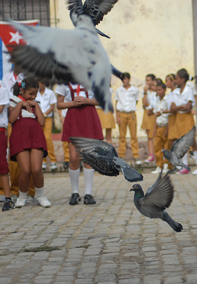 Niños de la enseñanza secundaria y primaria liberaron palomas por la libertad de los Cinco. Fotos: Leandro Armando Pérez Pérez.