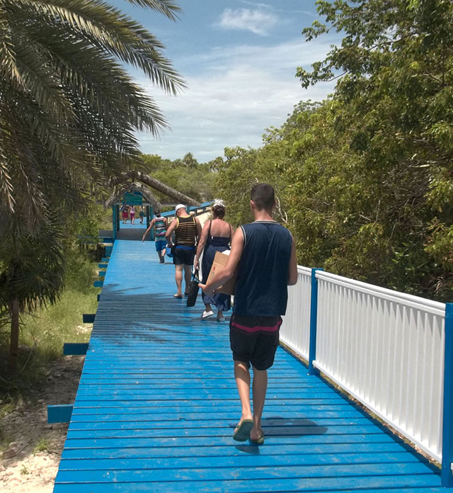 La pasarela protege el acceso sobre la arena a Playa Pilar, ganadora del Gran Premio Ibis de Plata 2013, que otorga el Mintur por la eficiencia en la operación turística. Foto: José Luis Martínez Alejo