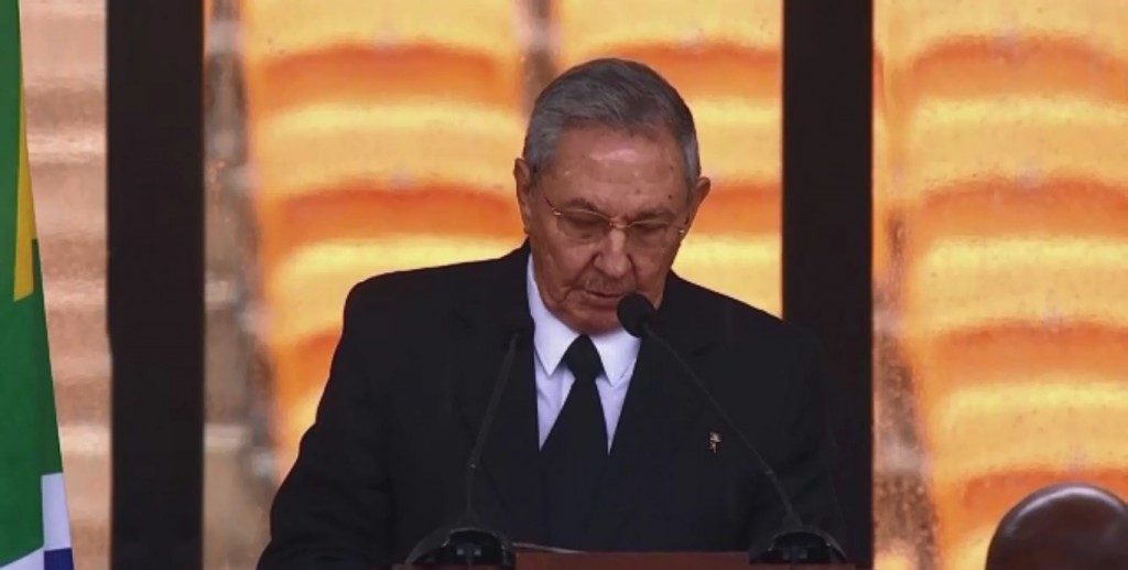 Discurso de Raúl Castro en la despedida de Nelson Mandela. Sudáfrica 2013. Foto: BBC