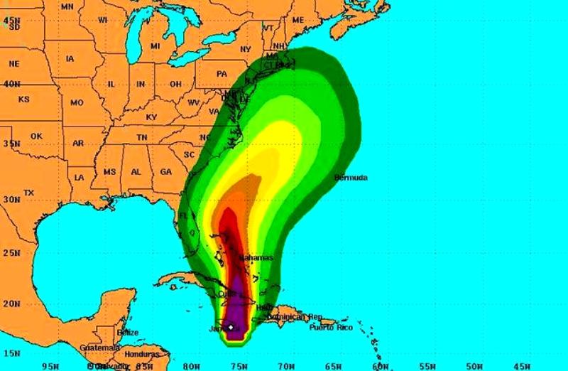 La trayectoria del huracán Sandy, el que afectó fuertemente al oriente cubano y al sureste de los Estados Unidos.