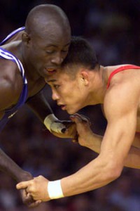 Rivas durante la pelea final de los Juegos Olímpicos de Sidney 2000, frente al coreano Sim Kwon Ho