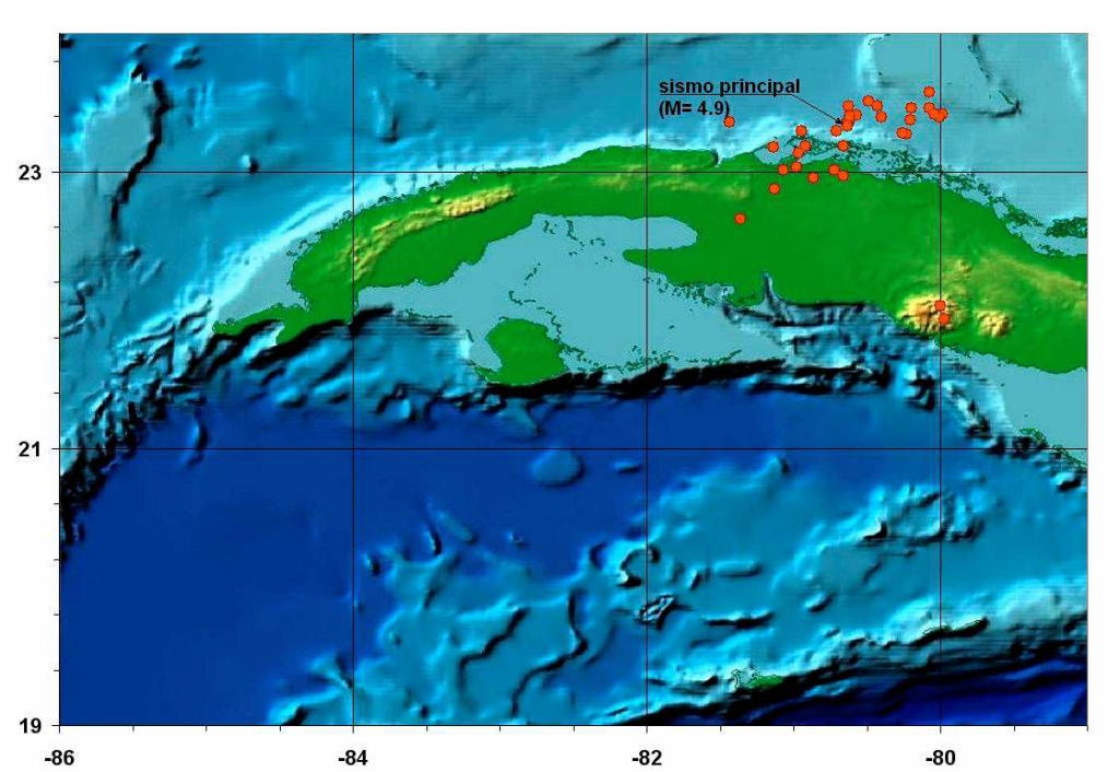 Distribución del sismo principal y sus réplicas desde el 9-01-2014 al 10-01-2014 Foto: