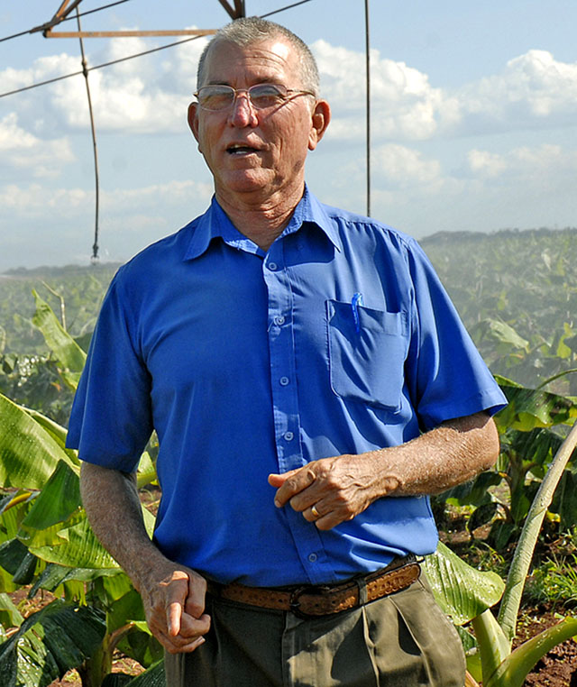 Carlos informa que en la actualidad la cosecha de frijol será manual y mecanizada, pero en esta segunda variante deberá ser totalmente en el futuro. Foto: Nohema Díaz.