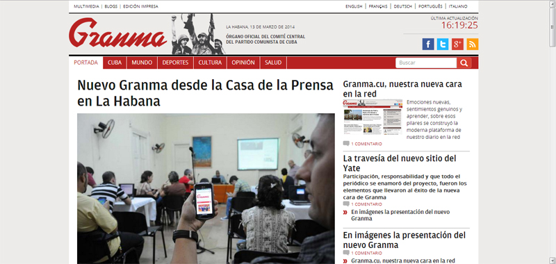 Así amaneció el Periódico Granma este jueves 13 de marzo