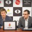 : Sergey Karjakin y Leinier Domínguez durante la conferencia de prensa.