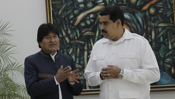 Nicolás Maduro y Evo Morales (izquierda), presidentes de Venezuela y Bolivia, respectivamente, en conferencia de prensa en La Habana. Foto: Ismael Francisco/ Cubadebate