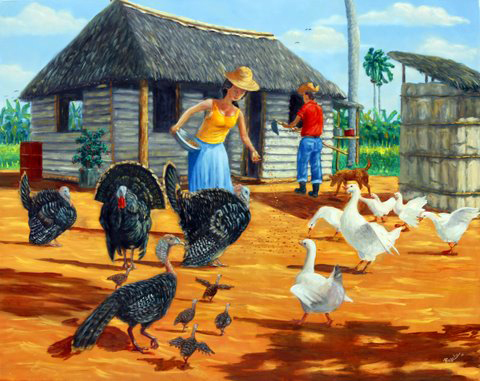 Alimentando la cría - El Guajiro que pinta -Rogelio Fundora Ybarra - Cuba