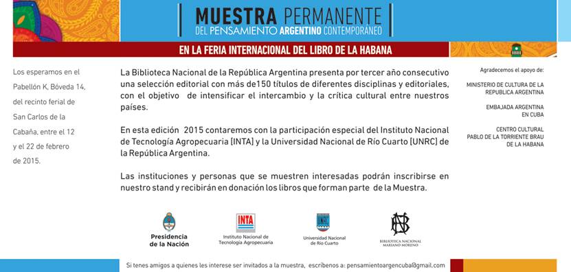 Invitación general del stand perteneciente a la Muestra Permanente del Pensamiento Argentino Contemporáneo.
