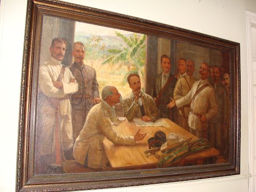Reunión de Gómez, Martí y Maceo en La Mejorana, obra de Juan Emilio Hernández Giró.