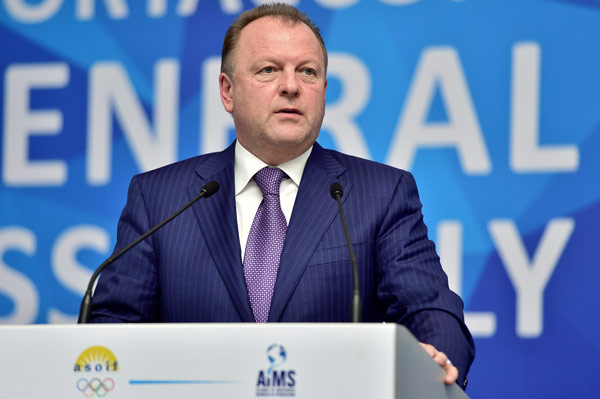 Marius Vizer, presidente deSportAccord, en su intervención en la Asamblea Anual en Sochi.