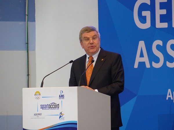 Thomas Bach, titular del Coi, habló también en la Asamblea de SportAccord