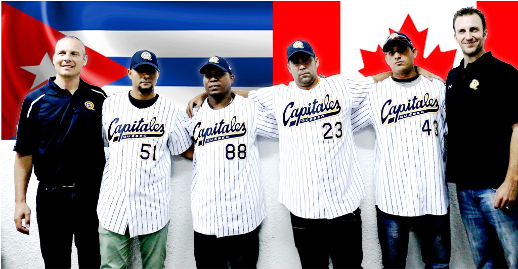 Yunieski, Bell, Ismel y Manduley junto a lod directivos del Club en la firma del contrato en La Habana. Foto: Otmaro Rodríguez