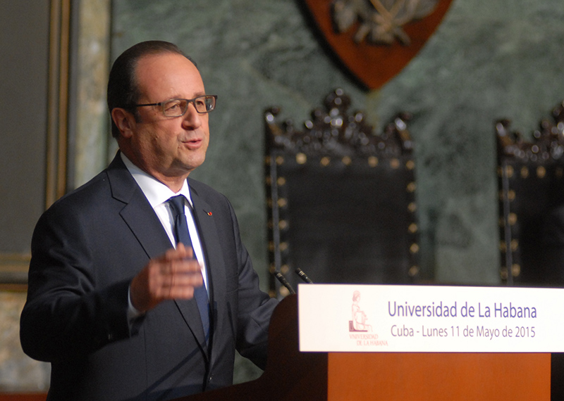 Conferencia magistral del presidente de Francia Francois Hollande. Aula Magna de La Universidad de La Habana. 11 de mayo de 2015. Foto: Agustín Borrego Torres