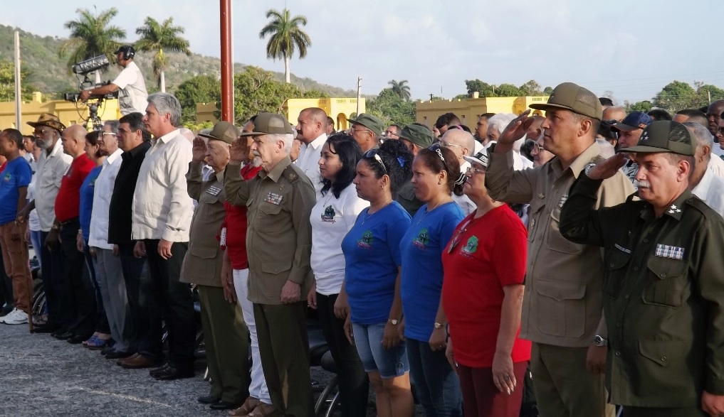 20150515JMG_02 Los Comandantes de la Revolución Ramiro Valdés Menéndez y Guillermo García Frías, y Miguel Díaz-Canel Bermúdez, integrante del Buró Político del Partido Comunista de Cuba y Primer Vicepresidente de los Consejos de Estados y de Ministros, presidieron el acto central nacional por el aniversario 60 de la excarcelación de Fidel y los Moncadistas del mal llamado Presidio Modelo, efectuado en la Isla de la Juventud, Cuba, el 15 de mayo de 2015. AIN FOTO/Jesús MIRABAL