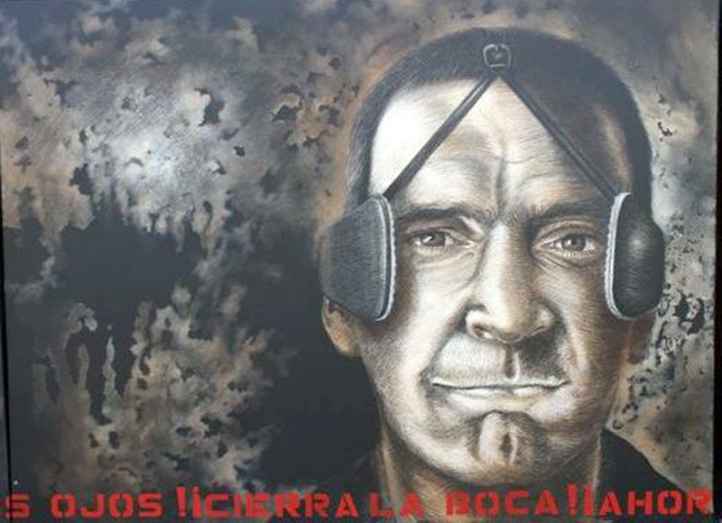 Cierra la boca, de Juan Carlos Muñoz, el Taco. Óleo sobre lienzo. Tríptico.