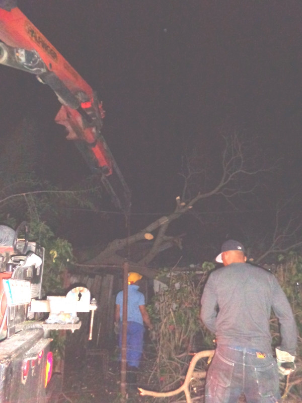 A pesar de la penumbra, trabadores de Etecsa laboran para restablecer los servicios telefónicos. Fotos: Jorge Pérez Cruz