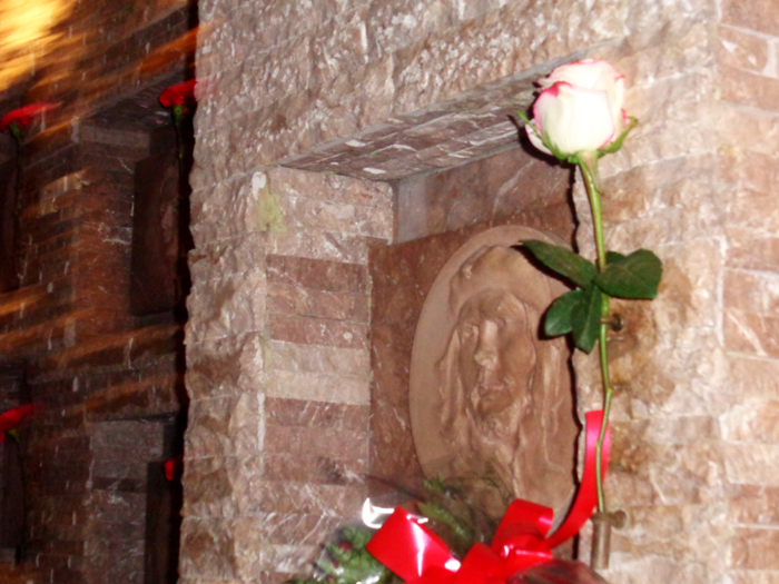 Una flor diferente a la del resto de los combatientes distingue el nicho de Guevara.