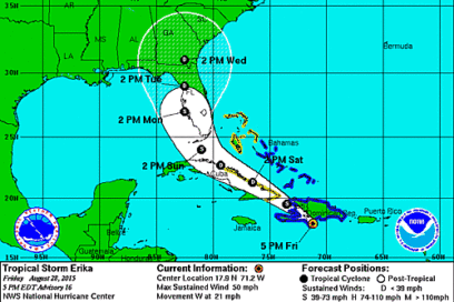 Tormenta tropical Erika: Fase de alerta ciclónica para las provincias de Guantánamo, Santiago de Cuba, Granma y Holguín
