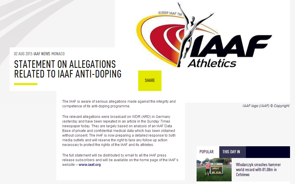 Nota publicada por la IAAF.