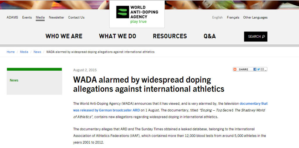 Nota publicada por la AMA este fin de semana.