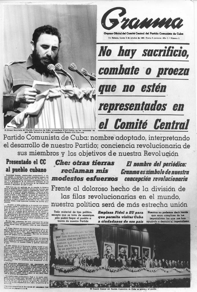 El 3 de octubre de 1965 fue constituido el Partido Comunista de Cuba y eligió su primer Comité Central, que entre los acuerdos decidió crear el diario Granma como su órgano oficial. En ese acto el líder de la Revolución leyó la carta de despedida del Che.