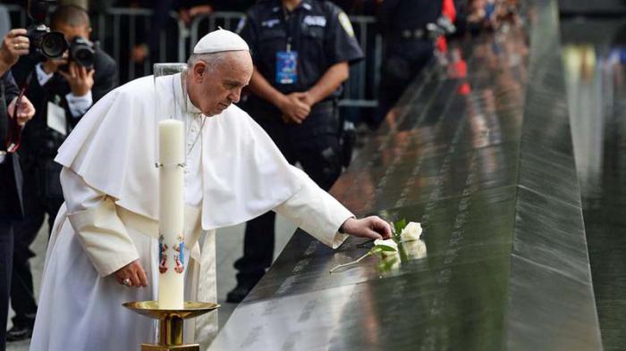 El Papa Francisco rindió homenaje a las víctimas de los atentados del 11-S en Nueva York. Foto: AFP