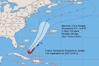 El intenso huracán Joaquín inclina su trayectoria al Norte
