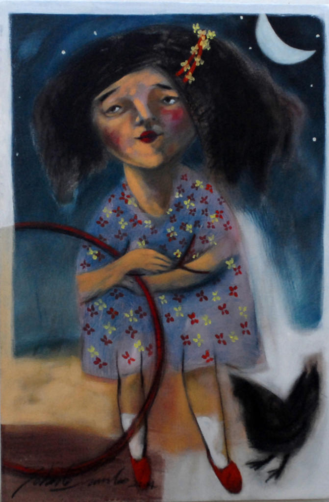 El espectador se enfrenta a un empeño que particulariza un modo de hacer arte muy personal. En la foto, Danza con aro, acrílico sobre lienzo, 2015. Foto: Heriberto González