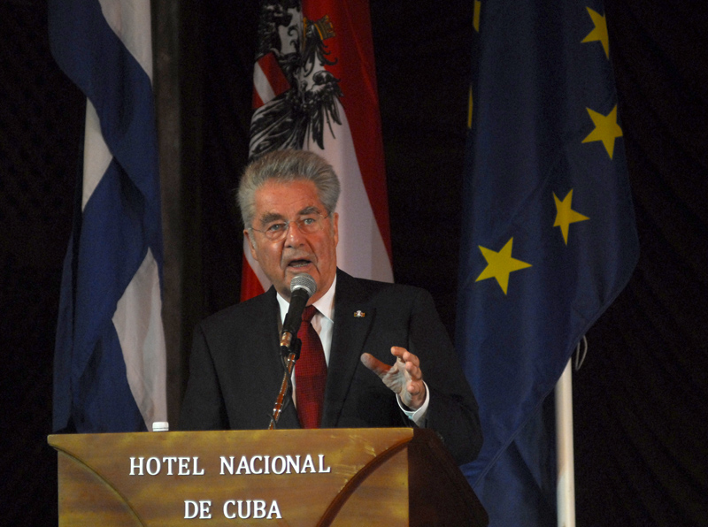 Heinz Fischer, Presidente de La República Federal de Austria, durante la apertura del Foro Económico Cuba-Austria, realizado en el Hotel Nacional de Cuba, en La Habana. Foto: Agustín Borrego Torres