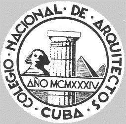 : Logotipo fundacional del Colegio Nacional de Arquitectos de Cuba.