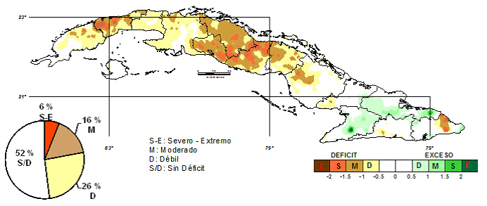 Figura 2: Acumulados de las lluvias en el mes de febrero de 2016. Expresados según el Índice de Precipitación Estandarizada
