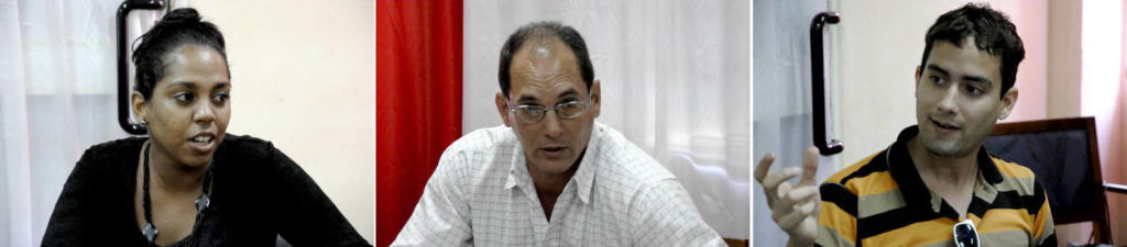 Los investigadores Beatriz Drake Tapia, Waldo Barrera Martínez y Claudio Fernández Cabrera. Foto: René Pérez Massola