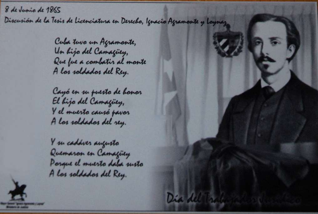 El Día del Trabajador Jurídico se celebra en Cuba cada año el 8 de junio, en recordación al patriota cubano y líder independentista Ignacio Agramonte y Loynaz, quien ese día, pero en el año 1865, presentó su t esi s par a obt ener el t í t ul o de L i cenciado en Der echo. En l a f ot o l a post al que el Ministerio de Justicia entregó este año a sus trabajadores con motivo de la fecha.