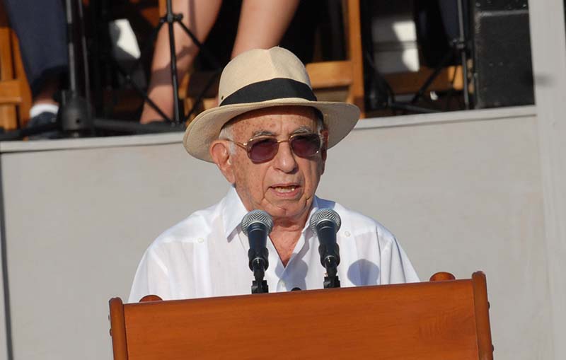 José Ramón Machado Ventura durante su intervención en el Acto Central por el Día de la Rebeldía Nacional en Sancti Spítitus. Foto: Agustín Borrego