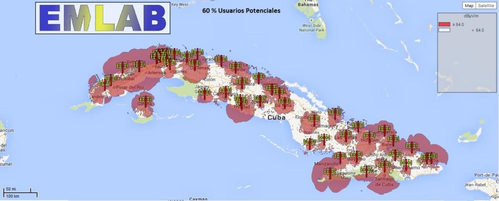 Cobertura potencial de la televisión digital en el territorio nacional. Fuente: Radio Cuba
