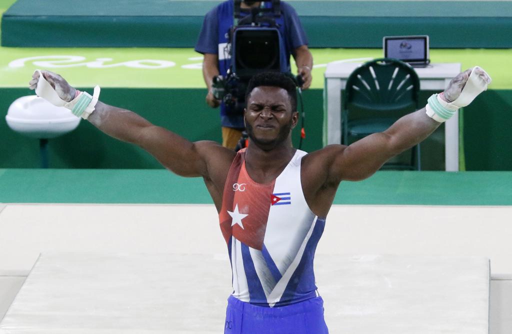 Manrique Larduet en la final de la barra fija de la gimnasia artística de los Juegos Olímpicos de Río de Janeiro, FOTO: Roberto MOREJON