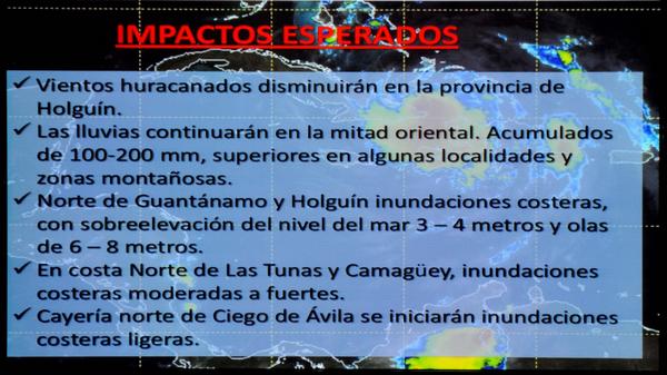 Imagen de los impactos esperados por el huracán Matthew, durante la reunión del centro de dirección del Consejo de Defensa Nacional, con los órganos de trabajo