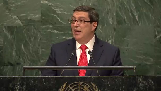 Bruno Rodríguez Parrilla, canciller cubano durante su intervención en ONU. Foto: Tomada de TV cubana