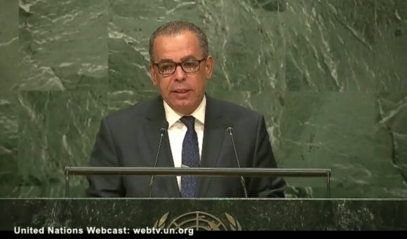 El Embajador en ONU de República Dominicana habla en nombre de la Comunidad de Estados de Latinoamérica y el Caribe (CELAC).. Foto: Tomada de la TV cubana
