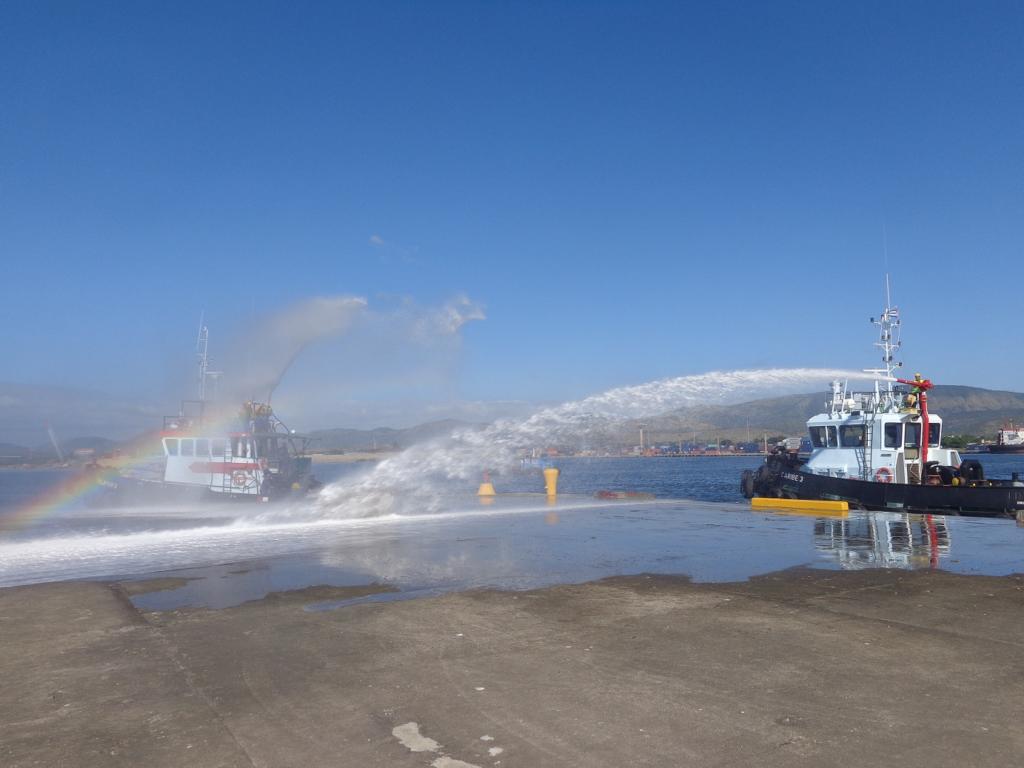 La sofocación de incendios en zonas industriales fue uno de los ejercicios desarrollados. Foto: Betty Beatón