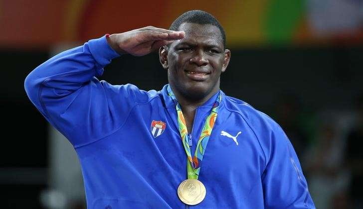 Mijaín López en la premiación de Río de Janeiro.